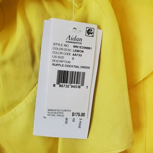Aidan Mattox Yellow Satin Ruffle Off Shoulder Mini Cocktail Dress Size 0 - Picture 8 of 9